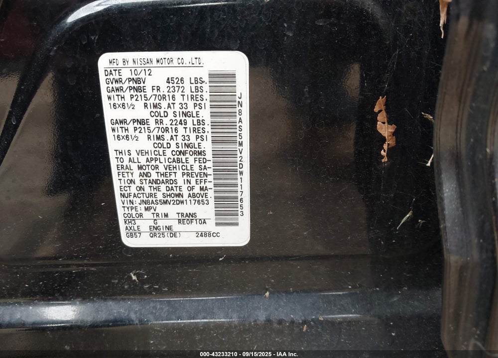 2013 NISSAN ROGUE VIN: JN8AS5MV2DW117653