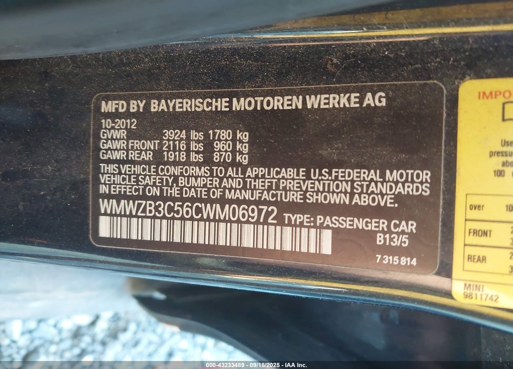 2012 MINI COOPER COUNTRYMAN VIN: WMWZB3C56CWM06972