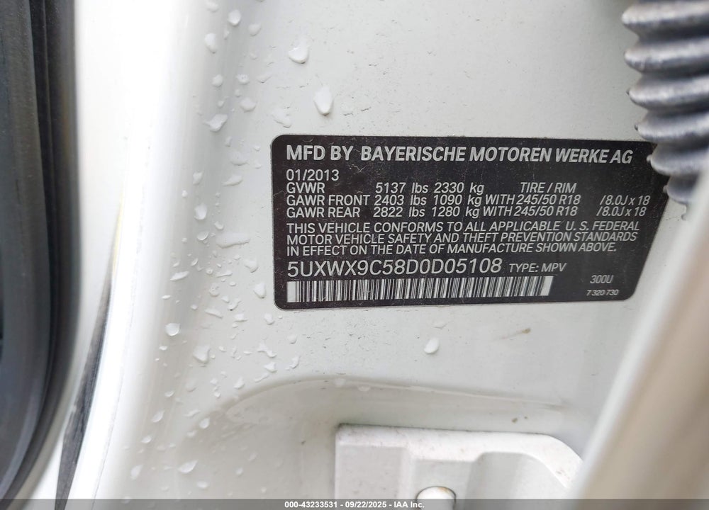 2013 BMW X3 VIN: 5UXWX9C58D0D05108