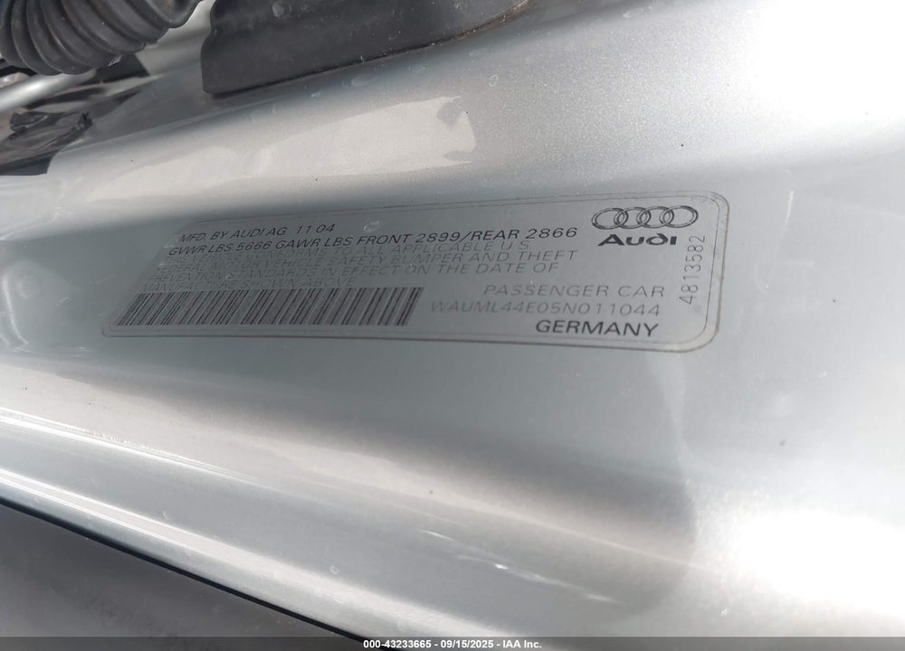 2005 AUDI A8 L VIN: WAUML44E05N011044