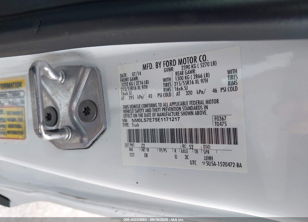 2014 FORD TRANSIT CONNECT XL VIN: NM0LS7E75E1171217