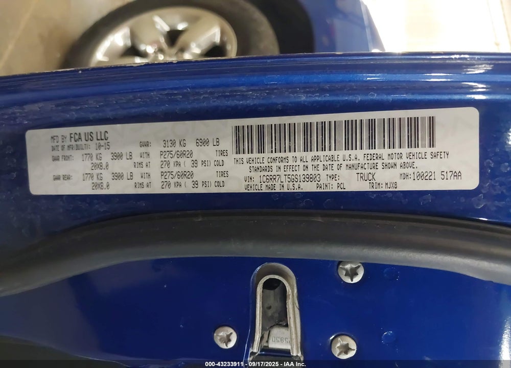 2016 RAM 1500 BIG HORN VIN: 1C6RR7LT5GS139803