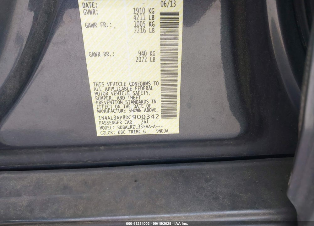 2013 NISSAN ALTIMA 2.5 S VIN: 1N4AL3AP8DC900342