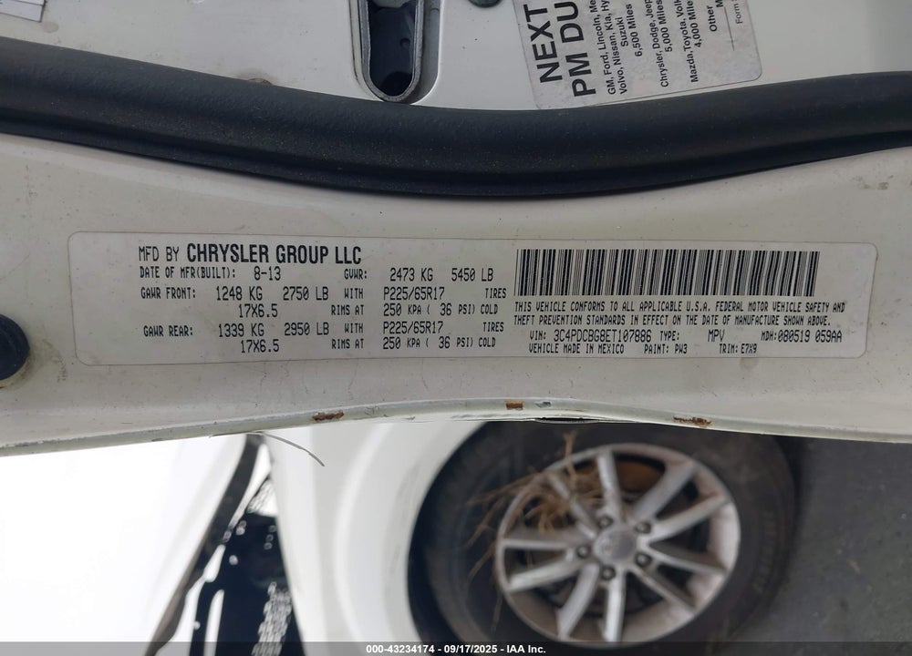 2014 DODGE JOURNEY VIN: 3C4PDCBG8ET107886