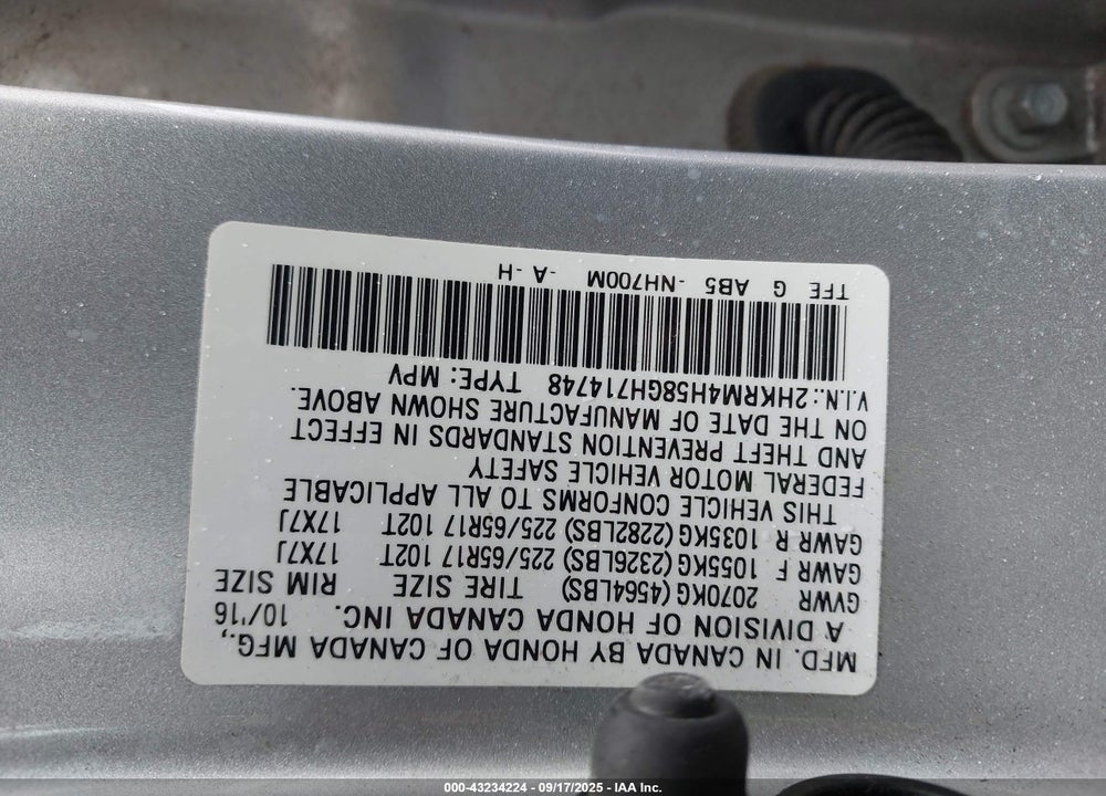 2016 HONDA CR-V EX VIN: 2HKRM4H58GH714748
