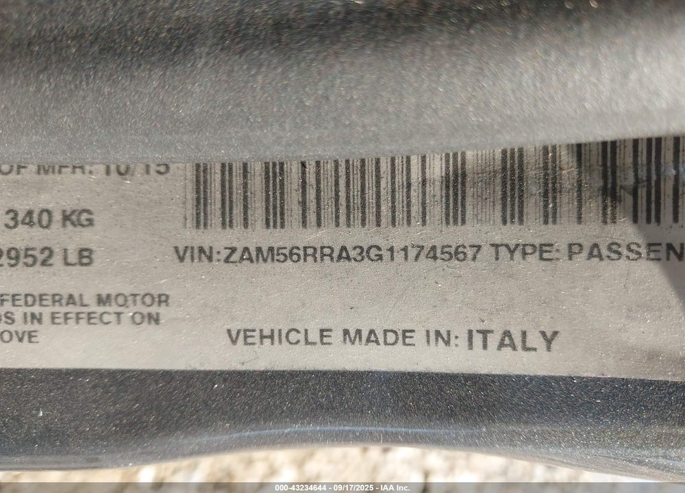 2016 MASERATI QUATTROPORTE VIN: ZAM56RRA3G1174567