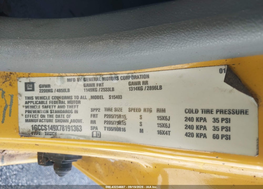 2007 CHEVROLET COLORADO WORK TRUCK VIN: 1GCCS149X78191363