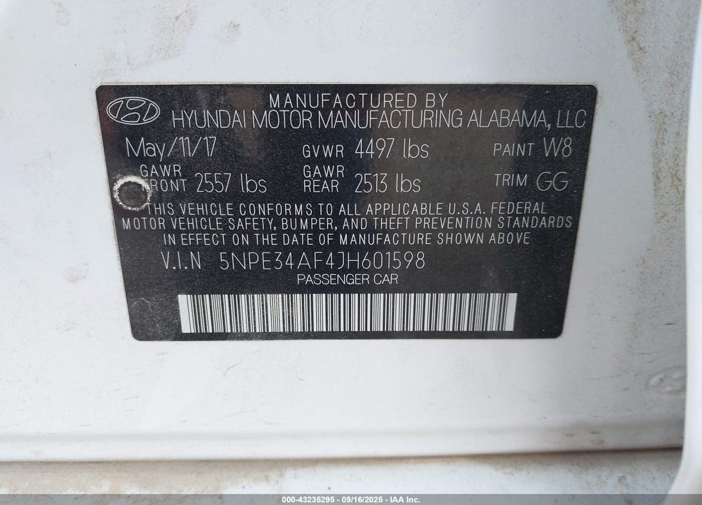2018 HYUNDAI SONATA SEL VIN: 5NPE34AF4JH601598