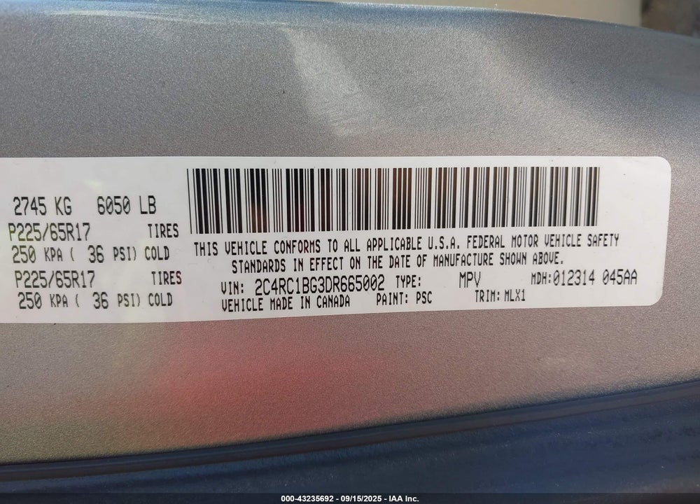2013 CHRYSLER TOWN & COUNTRY TOURING VIN: 2C4RC1BG3DR665002