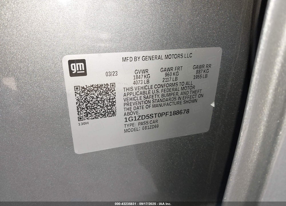 2023 CHEVROLET MALIBU FWD 1LT VIN: 1G1ZD5ST0PF188678