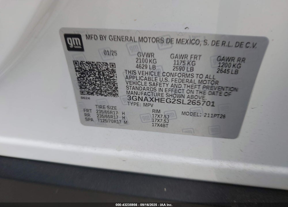 2025 CHEVROLET EQUINOX FWD LT VIN: 3GNAXHEG2SL265701