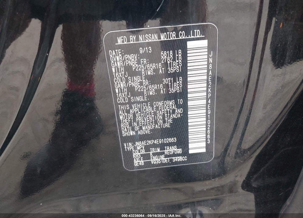 2014 NISSAN QUEST VIN: JN8AE2KP4E9102663