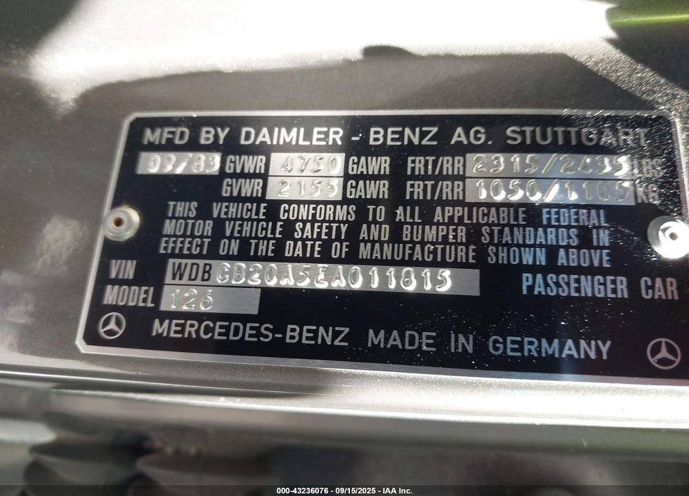1984 MERCEDES-BENZ 300 SD VIN: WDBCB20A5EA011815