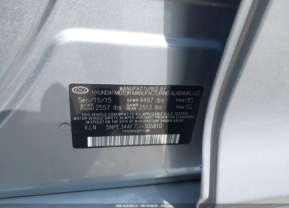 2016 HYUNDAI SONATA VIN: 5NPE34AF7GH305810