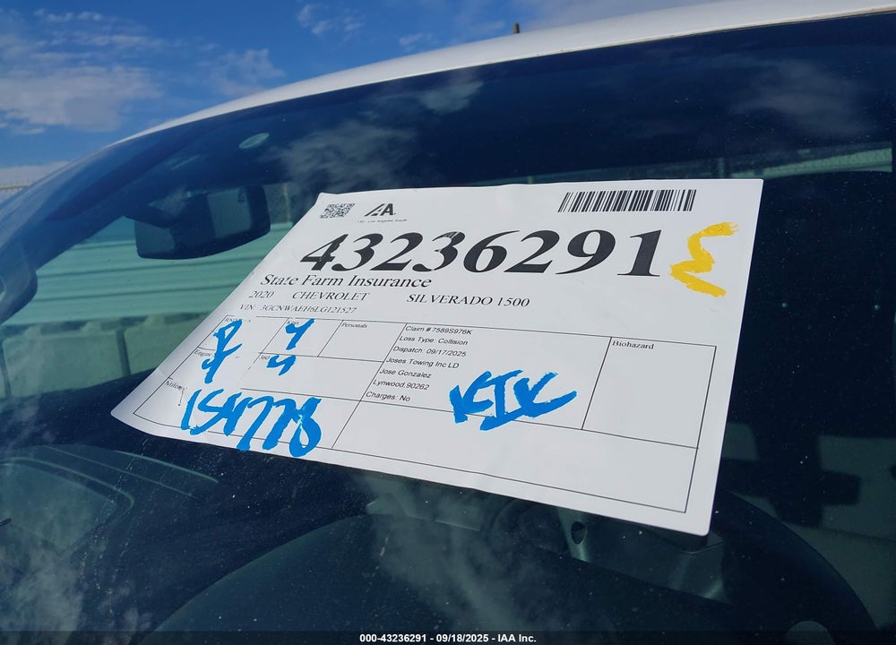 2020 CHEVROLET SILVERADO 1500 VIN: 3GCNWAEH6LG121527