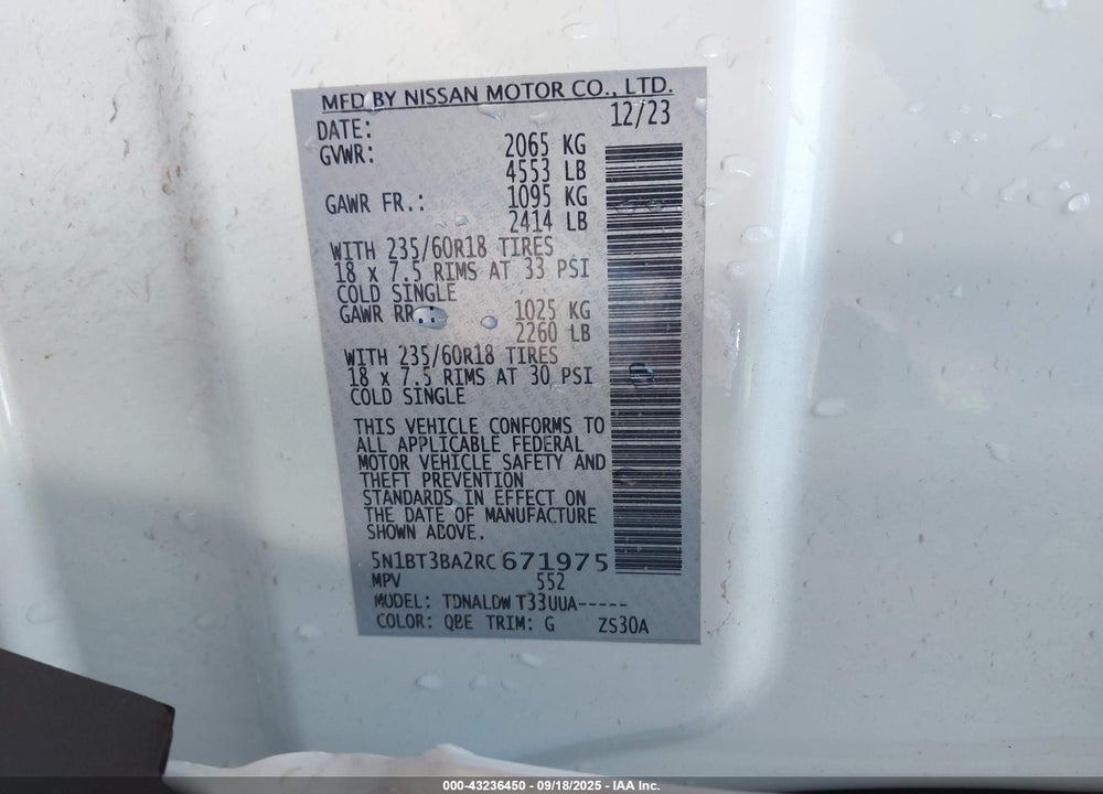 2024 NISSAN ROGUE VIN: 5N1BT3BA2RC671975