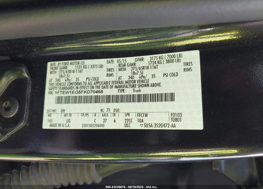 2015 FORD F-150 VIN: 1FTEW1EG5FKD70468