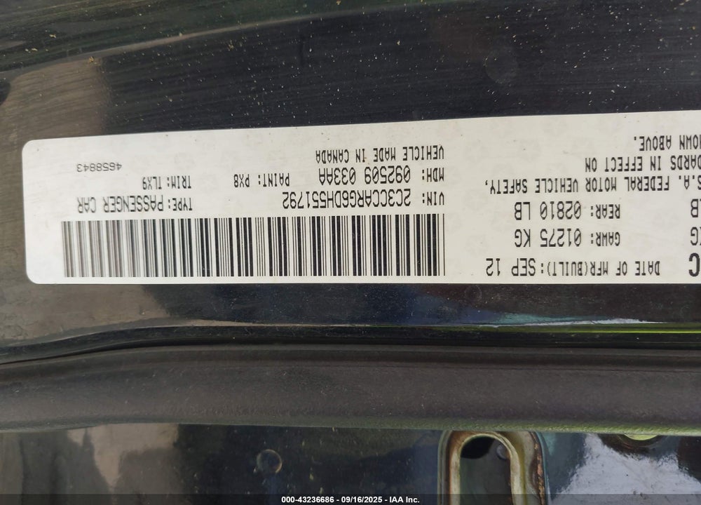 2013 CHRYSLER 300 VIN: 2C3CCARG6DH551792