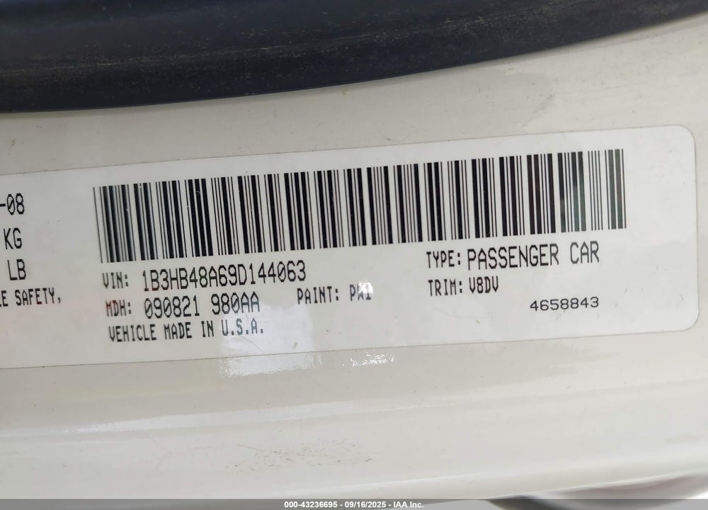 2009 DODGE CALIBER SXT VIN: 1B3HB48A69D144063