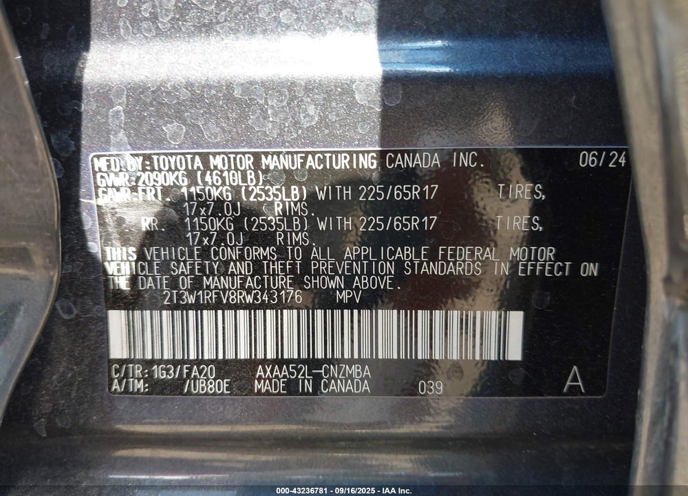 2024 TOYOTA RAV4 VIN: 2T3W1RFV8RW343176