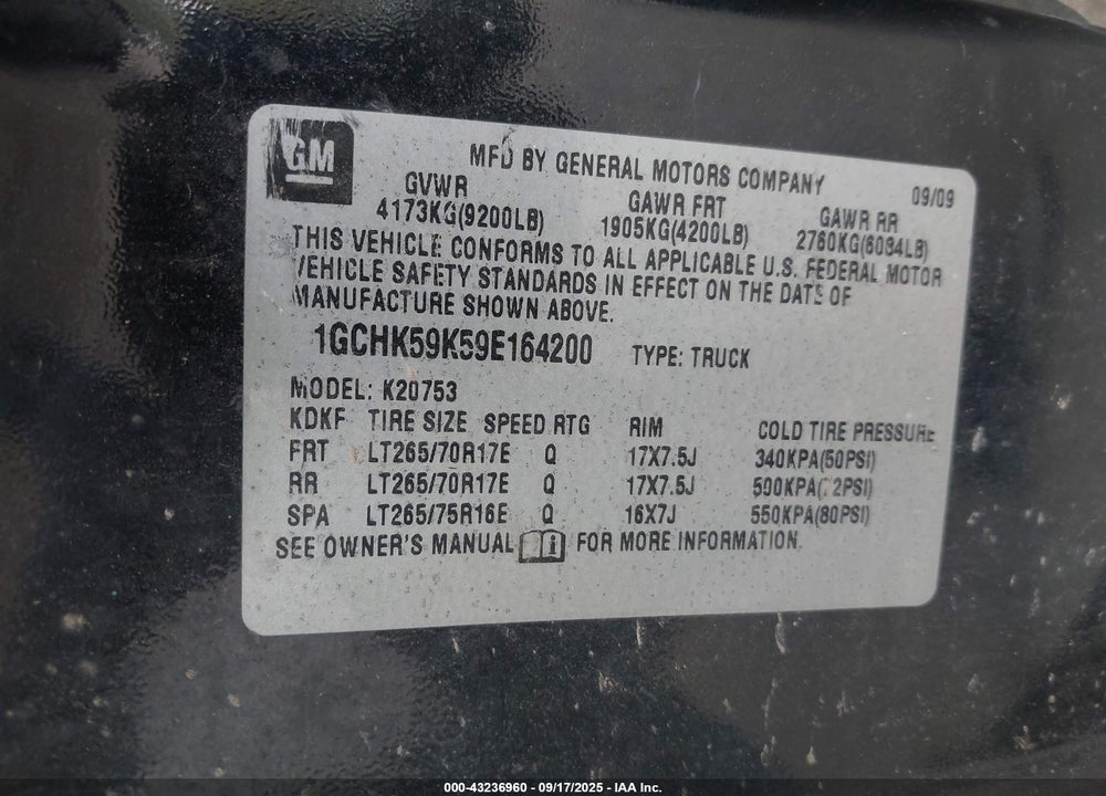 2009 CHEVROLET SILVERADO 2500HD LT VIN: 1GCHK59K59E164200