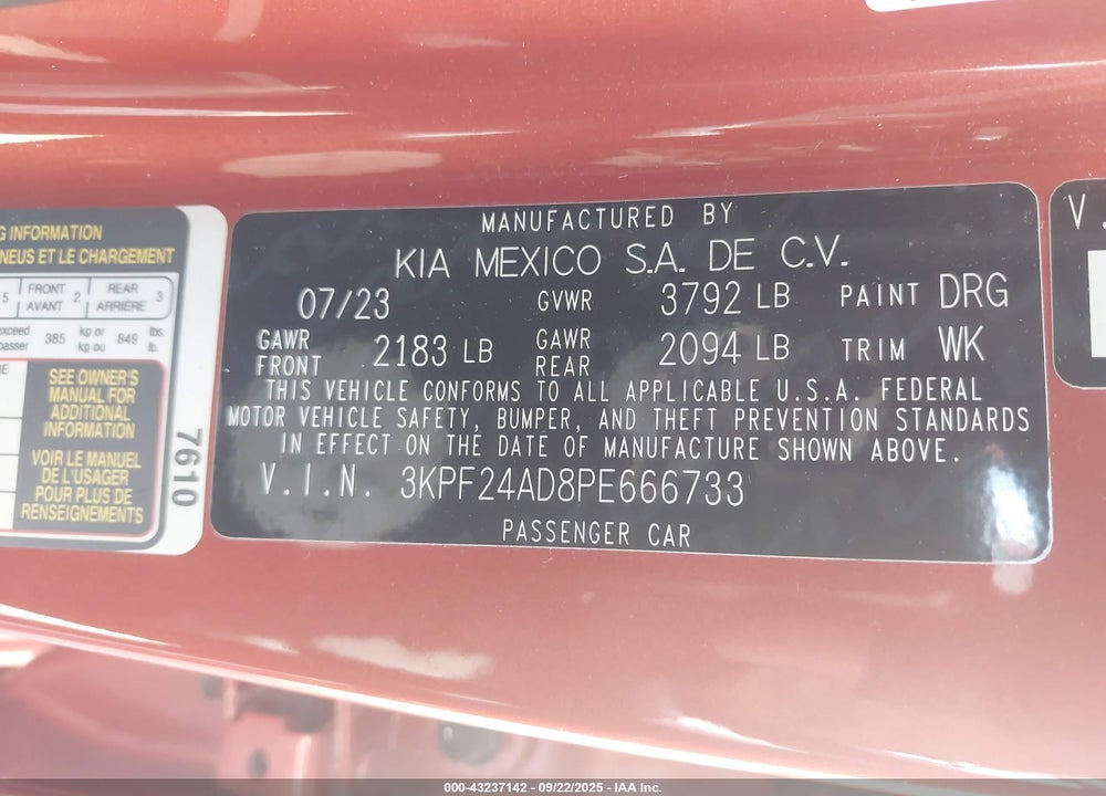 2023 KIA FORTE VIN: 3KPF24AD8PE666733