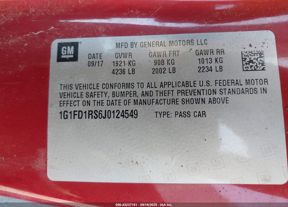 2018 CHEVROLET CAMARO 2LT VIN: 1G1FD1RS6J0124549