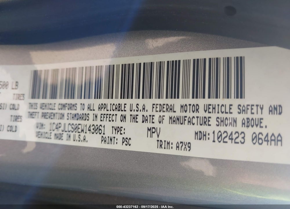 2014 JEEP CHEROKEE VIN: 1C4PJLCS0EW143061
