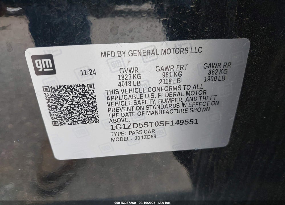 2025 CHEVROLET MALIBU VIN: 1G1ZD5ST0SF149551