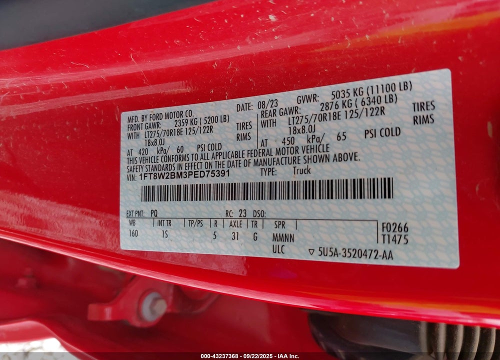 2023 FORD F-250 XL VIN: 1FT8W2BM3PED75391