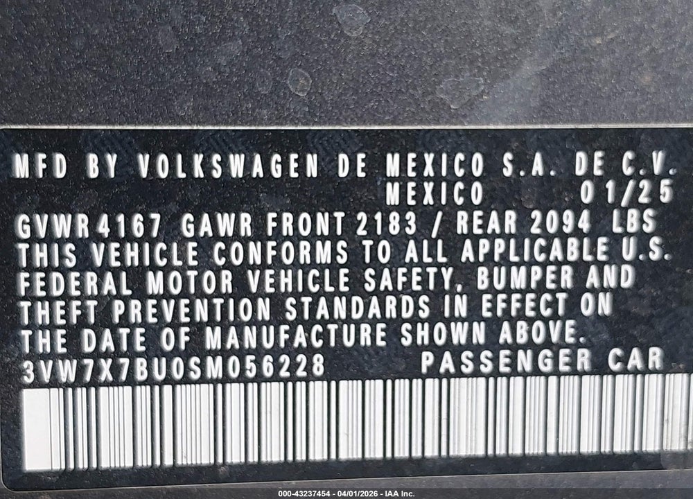 2025 VOLKSWAGEN JETTA 1.5T SE VIN: 3VW7X7BU0SM056228