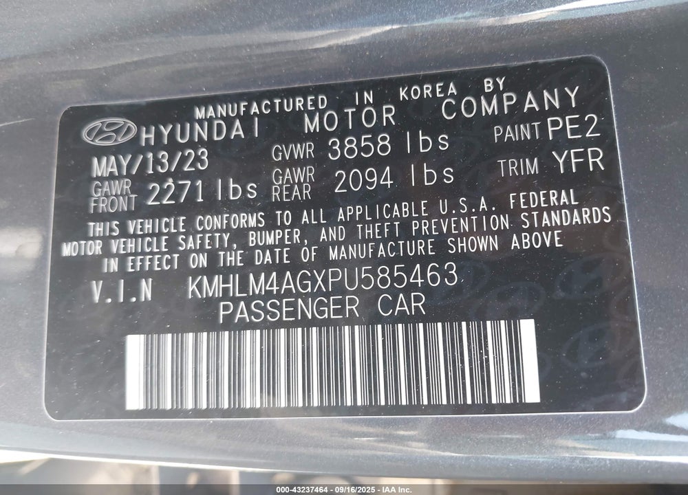 2023 HYUNDAI ELANTRA VIN: KMHLM4AGXPU585463