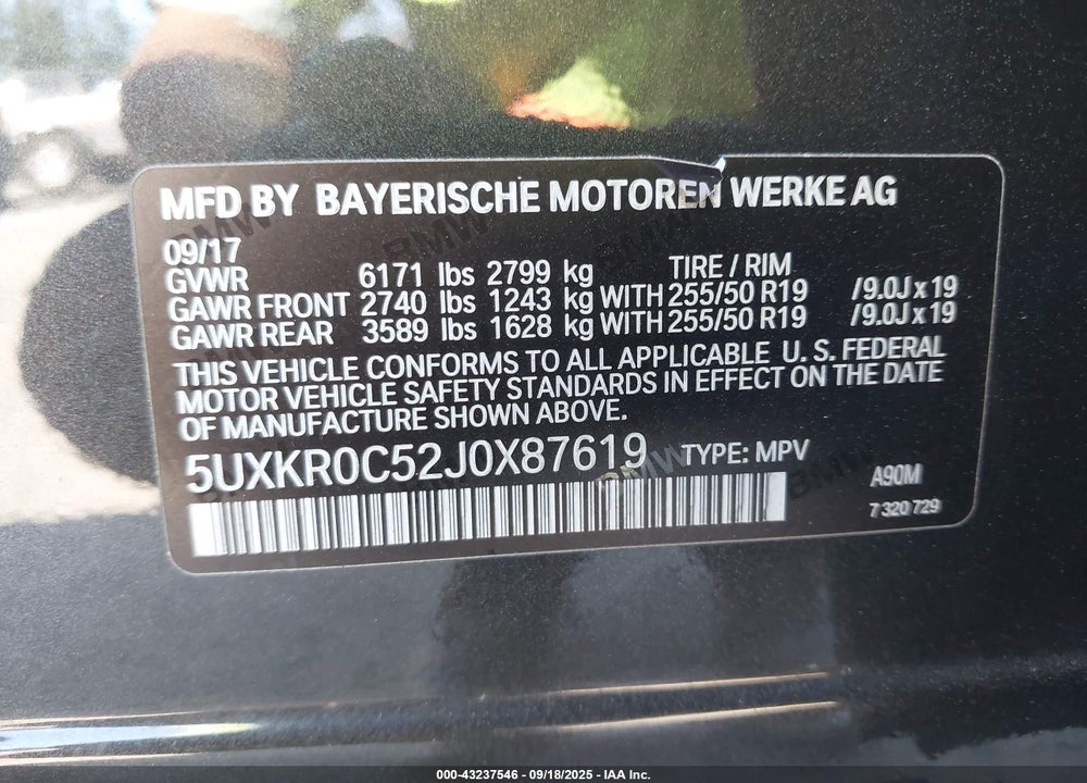 2018 BMW X5 VIN: 5UXKR0C52J0X87619