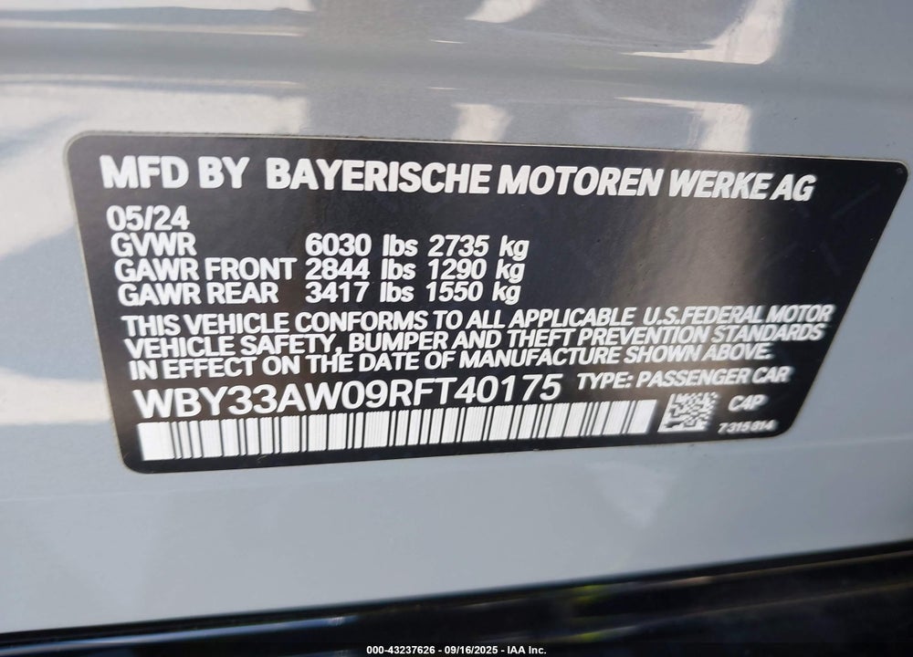 2024 BMW I4 VIN: WBY33AW09RFT40175
