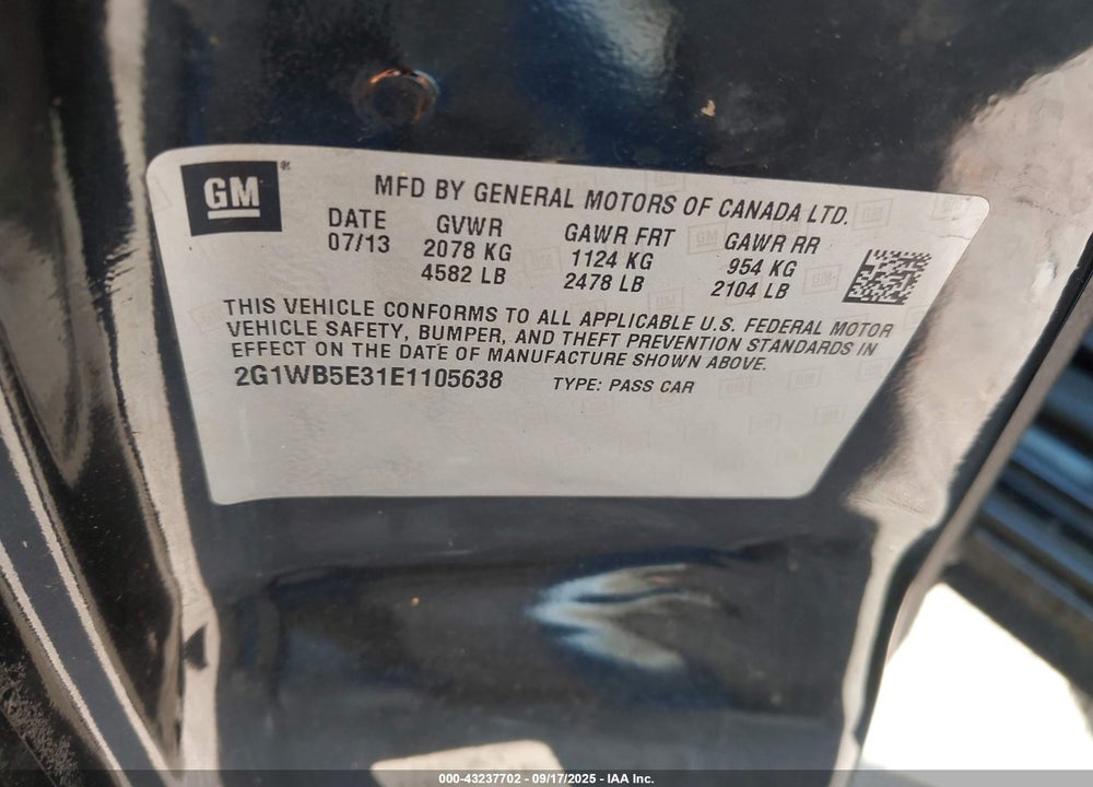 2014 CHEVROLET IMPALA LIMITED VIN: 2G1WB5E31E1105638