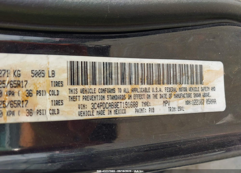2014 DODGE JOURNEY AMERICAN VALUE PKG VIN: 3C4PDCAB9ET191688