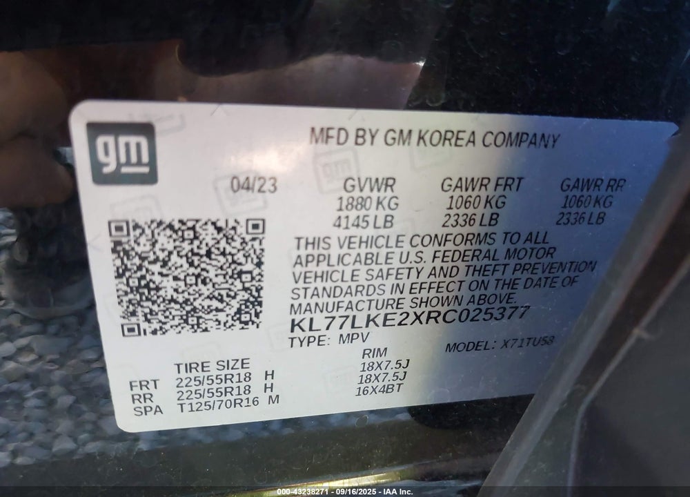 2024 CHEVROLET TRAX VIN: KL77LKE2XRC025377