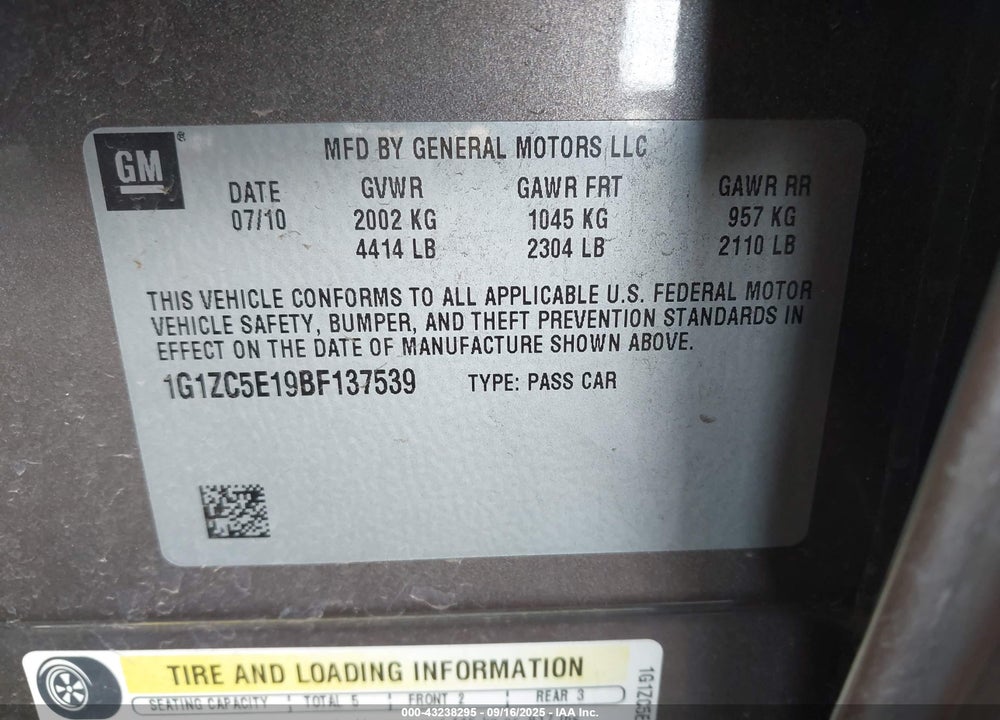 2011 CHEVROLET MALIBU VIN: 1G1ZC5E19BF137539