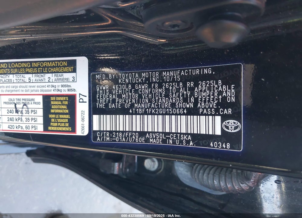 2016 TOYOTA CAMRY SE VIN: 4T1BF1FK2GU150664
