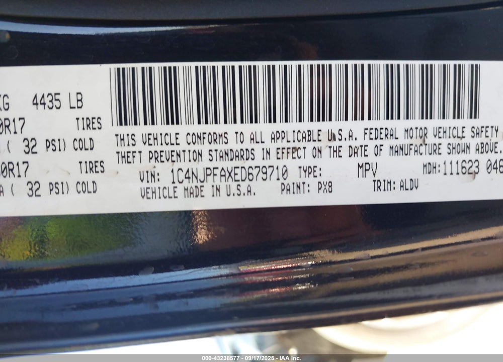 2014 JEEP PATRIOT VIN: 1C4NJPFAXED679710