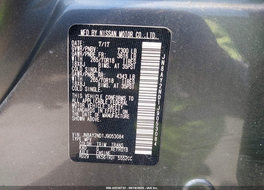 2018 NISSAN ARMADA VIN: JN8AY2ND1J9053084