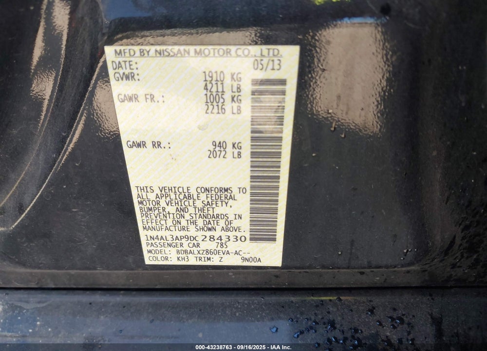 2013 NISSAN ALTIMA VIN: 1N4AL3AP9DC284330