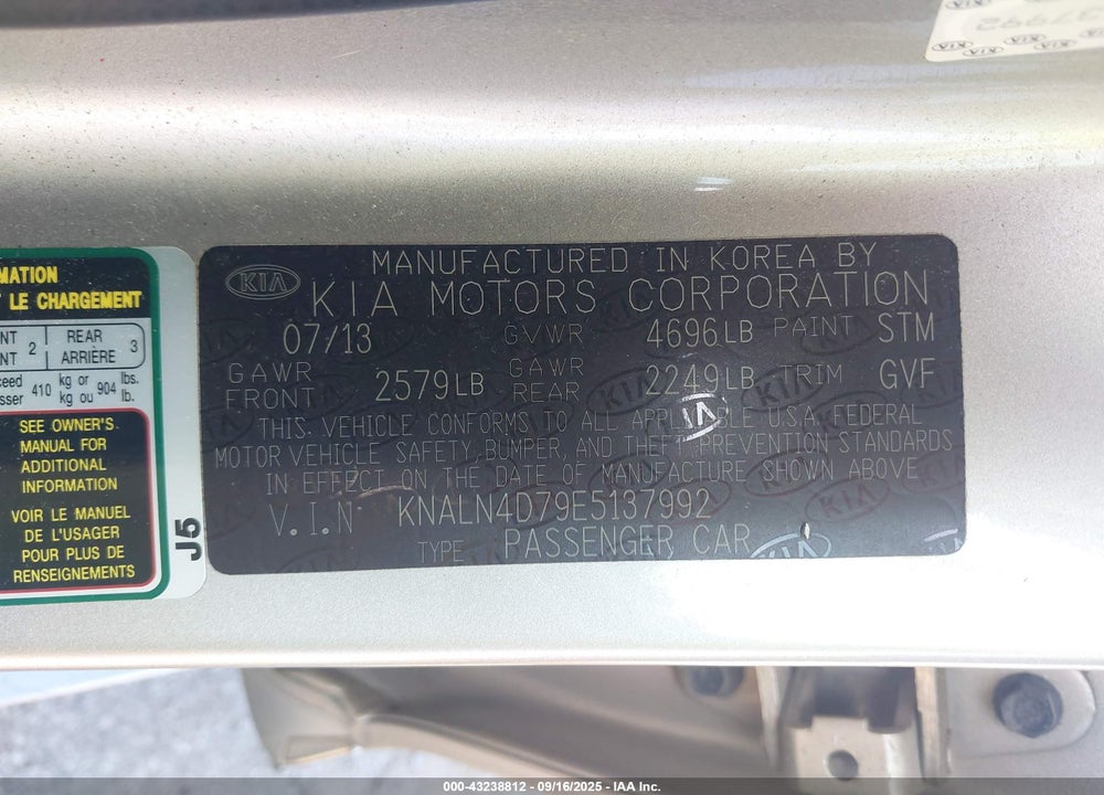2014 KIA CADENZA VIN: KNALN4D79E5137992