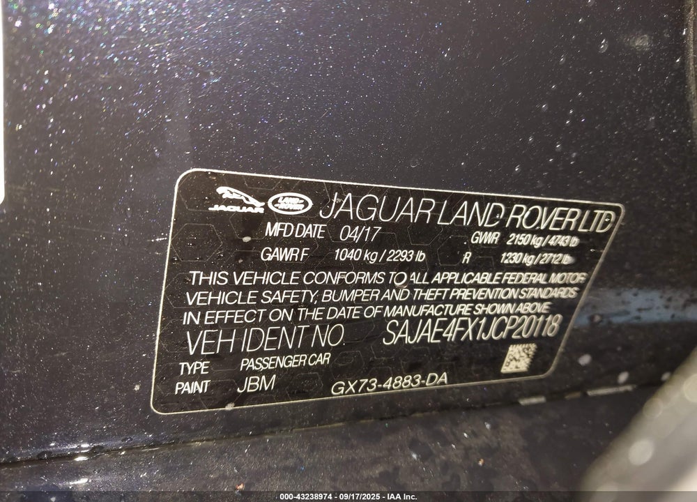 2018 JAGUAR XE VIN: SAJAE4FX1JCP20118