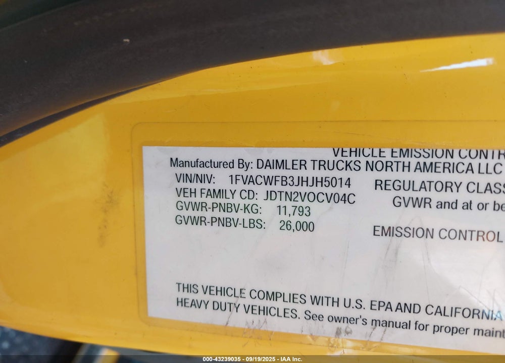 2018 FREIGHTLINER M2 106 VIN: 1FVACWFB3JHJH5014