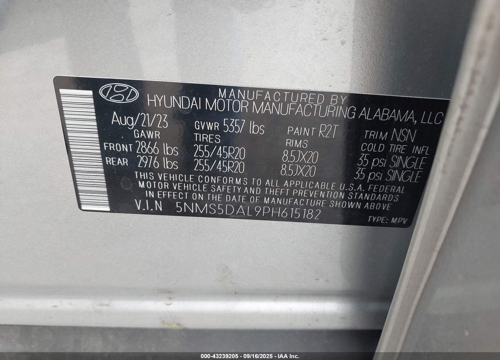 2023 HYUNDAI SANTA FE CALLIGRAPHY VIN: 5NMS5DAL9PH615182