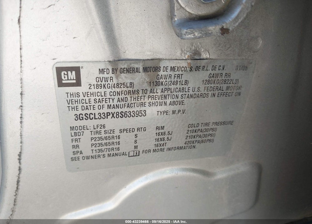 2008 SATURN VUE 4-CYL XE VIN: 3GSCL33PX8S633953