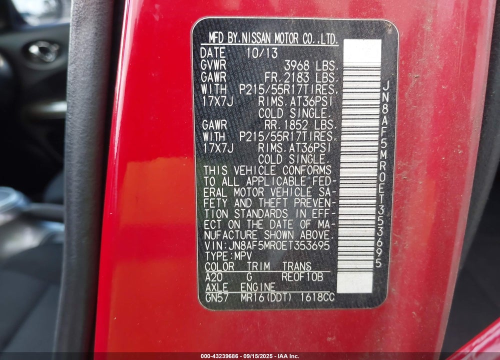 2014 NISSAN JUKE VIN: JN8AF5MR0ET353695