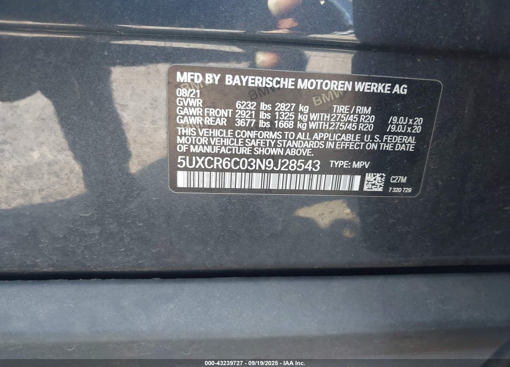 2022 BMW X5 VIN: 5UXCR6C03N9J28543
