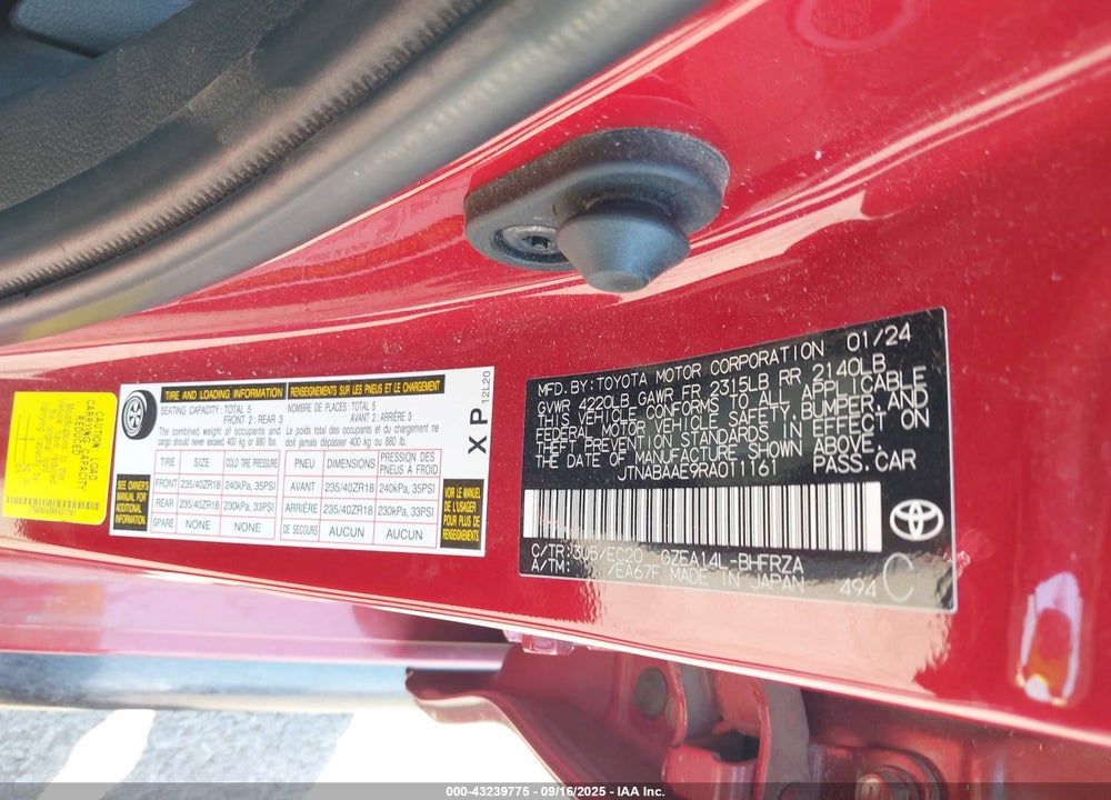 2024 TOYOTA GR COROLLA VIN: JTNABAAE9RA011161